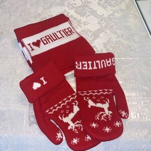 Jean Paul Gaultier Red Knit Mittens and Scarf Set new comes in packaging no tags